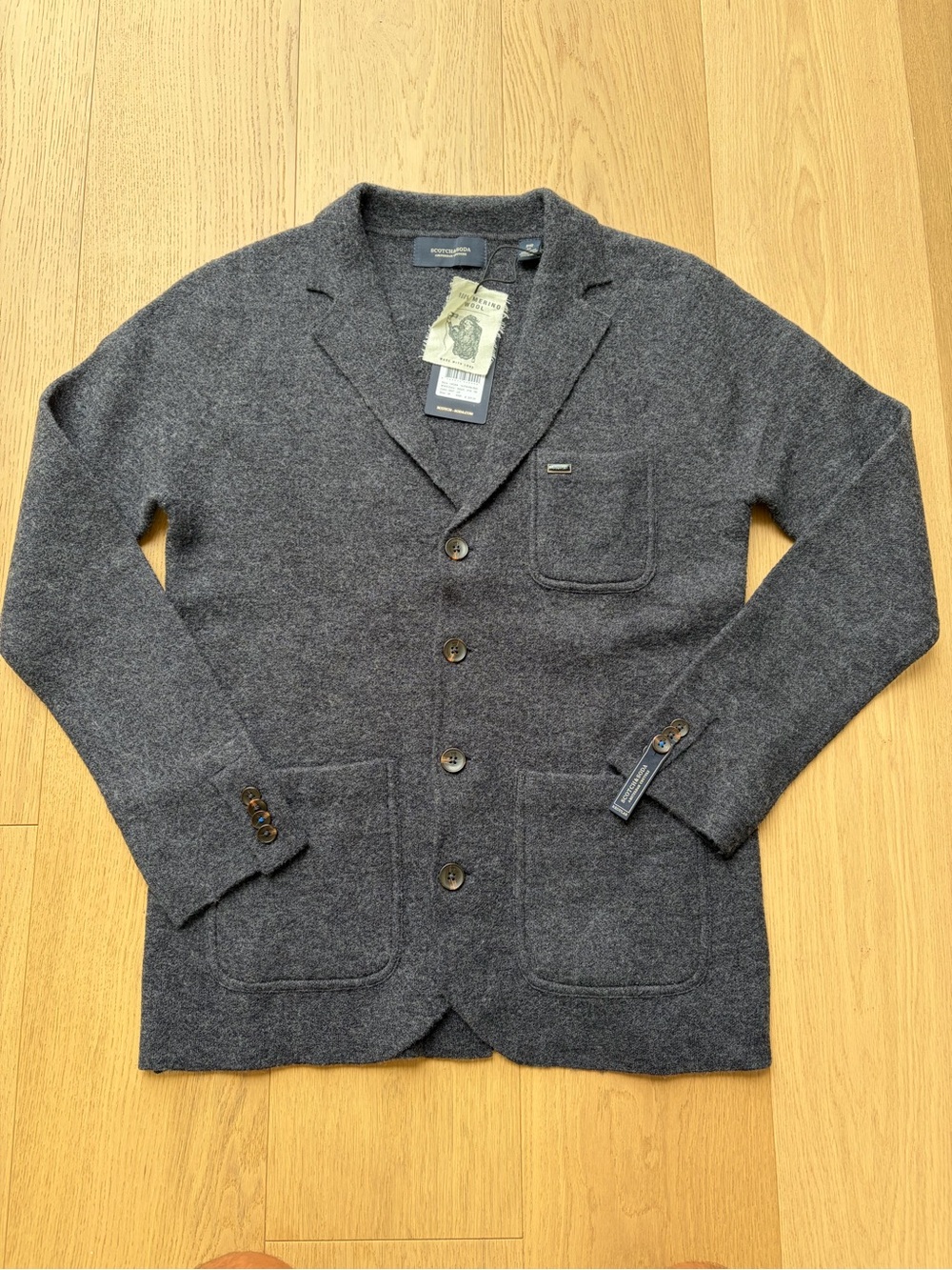 Scotch & Soda Dark Charcoal 100% Merino Wool Knit blazer- Medium